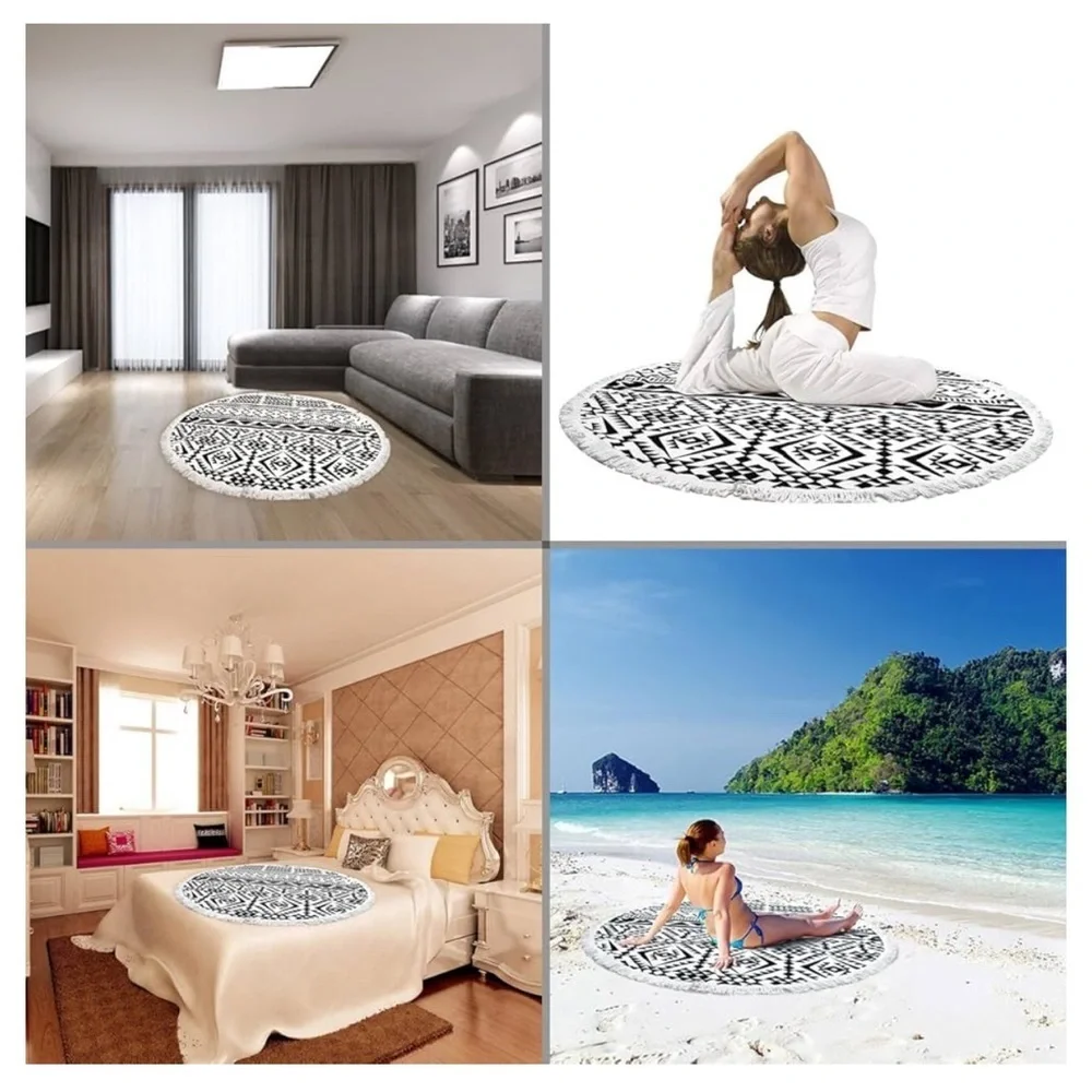 Indian Mandala Microfiber Round Beach‎ Blanket Tassels Water Absorbent Towel